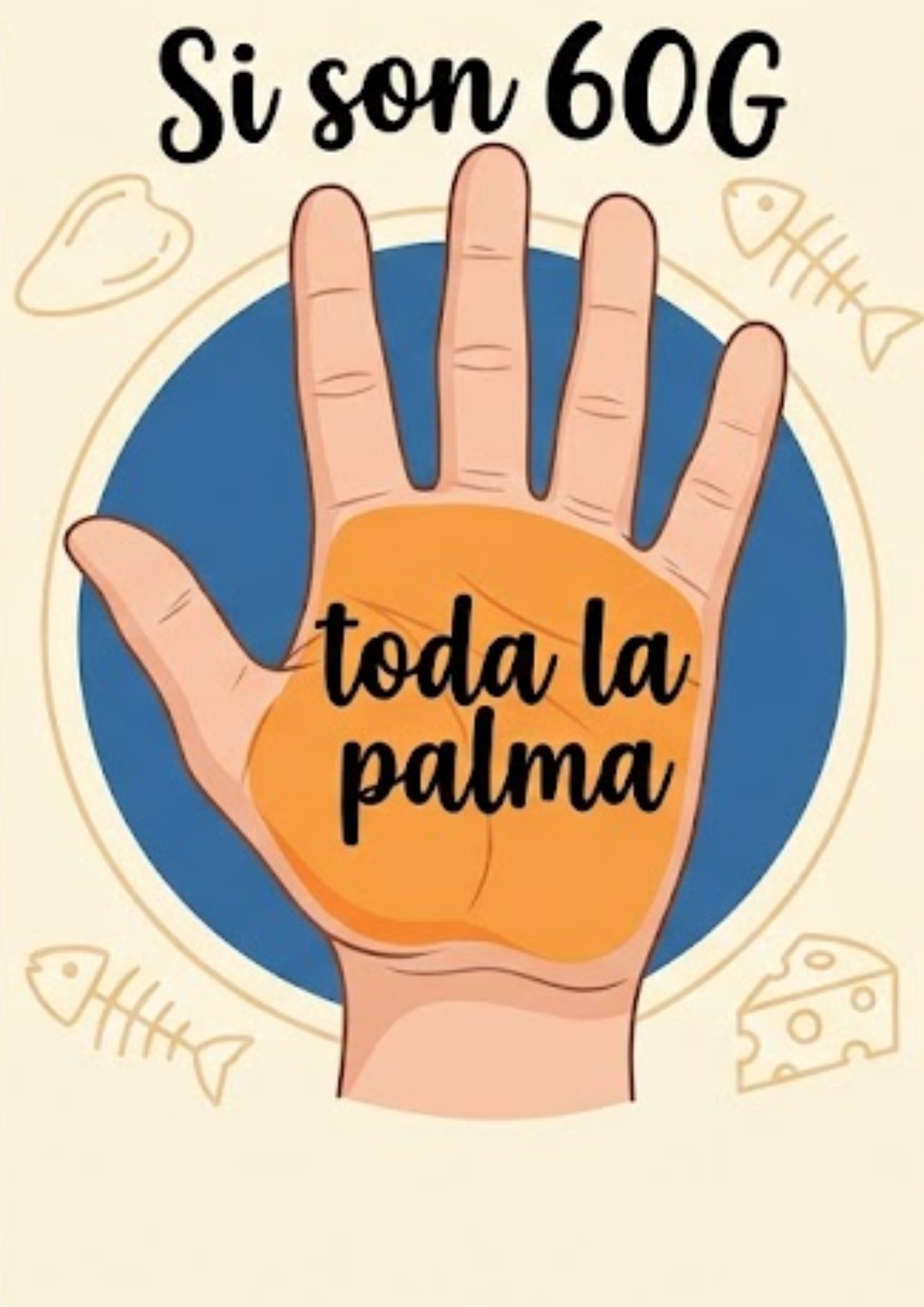 Palma completa de la mano como referencia de 60 gramos de proteína